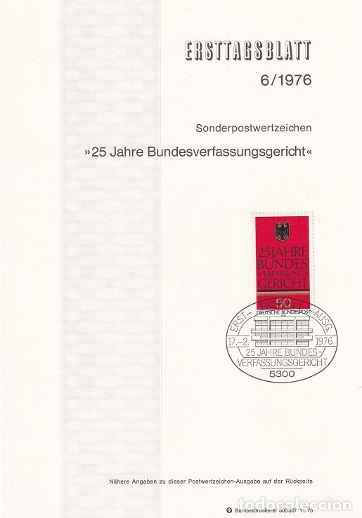Sellos: Ersttagsblatt 6/1976 Bon / 25 Jahre Bundesverfassungsgericht - 25 Aniv. de la ley de la corte cons..