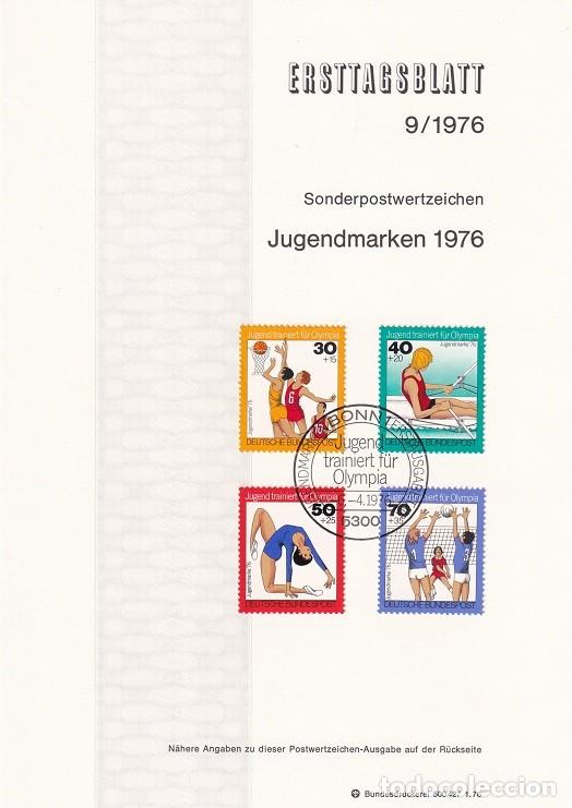 Sellos: Ersttagsblatt 9/1976 Bon / Jugendmarken 1976 - Pro Juventud Deportes &middot; Baloncesto &middot; Remo &middot; Gimnasi..