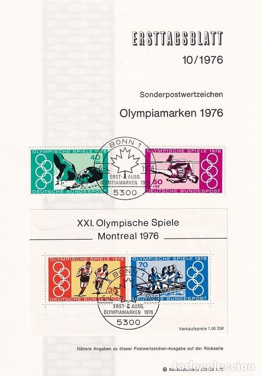 Sellos: Ersttagsblatt 10/1976 Bon / Olympiamarken 1976 &middot; XXI. Olympische Spiele Montreal 1976 - Juegos Ol&iacute;..