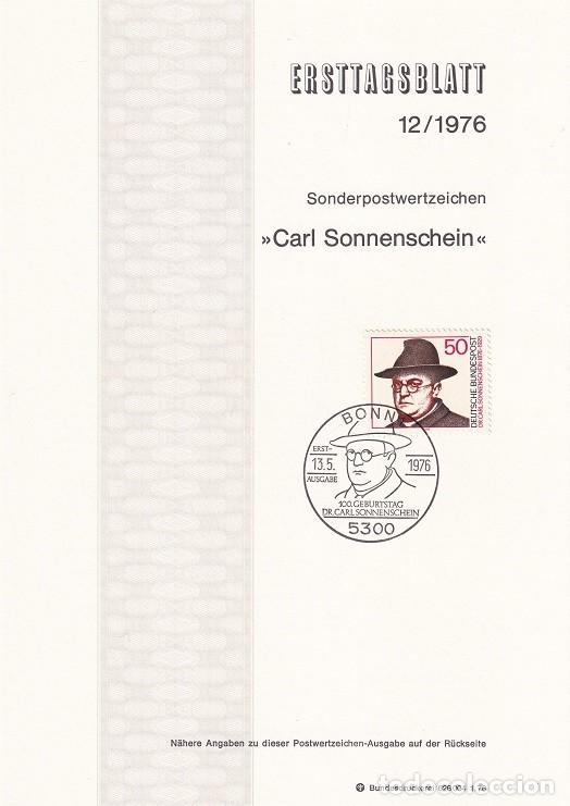 Sellos: Ersttagsblatt 12/1976 Bon / Carl Sonnenschein - Centenario del nacimiento del reformador cat&oacute;lico ..