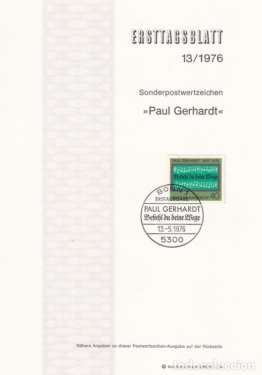 Sellos: Ersttagsblatt 13/1976 Bon / Paul Gerhardt - 300 Aniv. de la muerte del compositor de himnos Paul G..