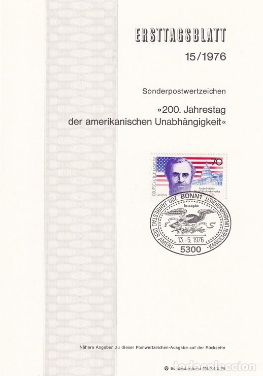 Sellos: Ersttagsblatt 15/1976 Bon / 200 Jahrestag der amerikanischen Unabh&auml;ngigkeit - 200 Aniv. independen..