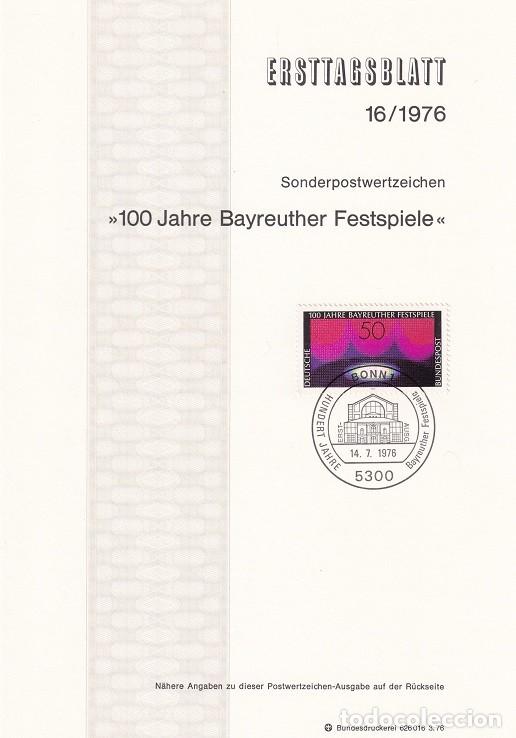 Sellos: Ersttagsblatt 16/1976 Bon / 100 Jahre Bayreuther Festspiele - Centenario del festival de Bayreuth