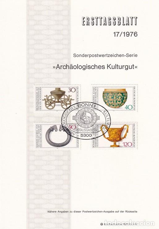 Sellos: Ersttagsblatt 17/1976 Bon / Arch&auml;ologisches Kulturgut - Descubrimientos &middot; Carro ritual de bronce 1..