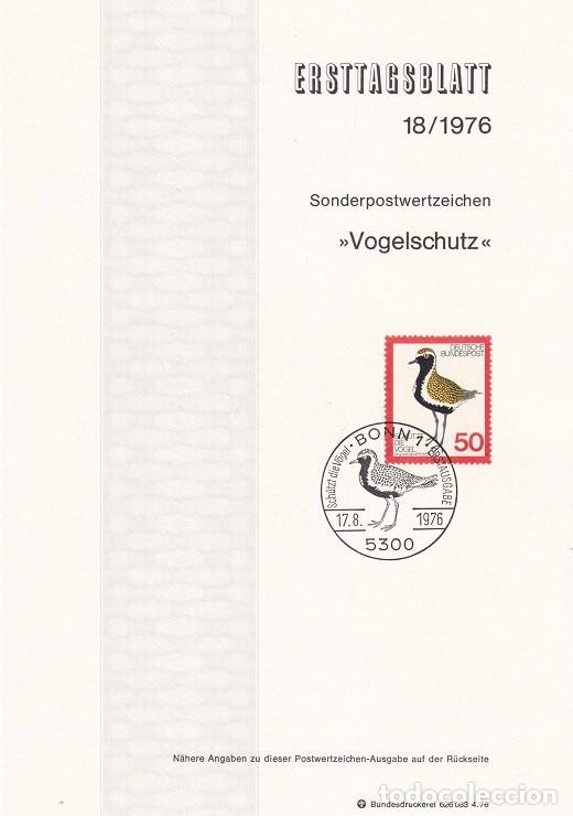 Sellos: Ersttagsblatt 18/1976 Bon / Vogelschutz - Protecci&oacute;n de las aves &middot; Chorlito dorado