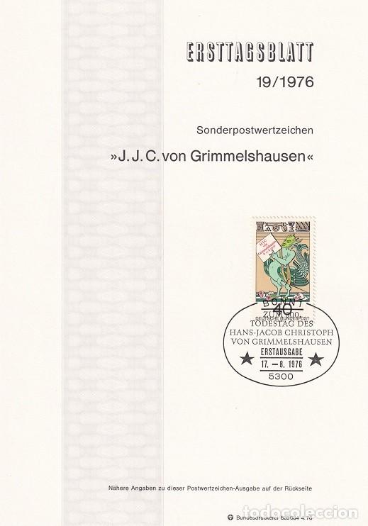 Sellos: Ersttagsblatt 19/1976 Bon / J.J.C. von Grimmelshausen - 200 Aniv. muerte del escritor H. J. C Grim..