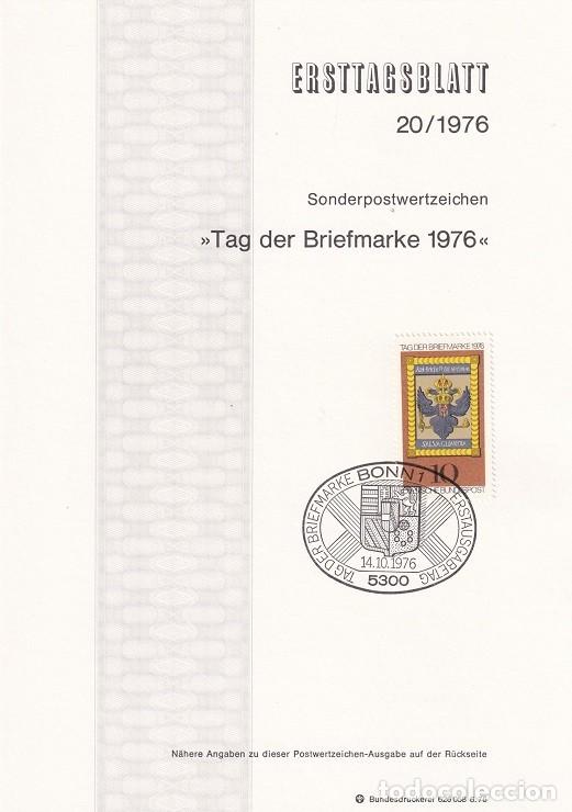 Sellos: Ersttagsblatt 20/1976 Bon / Tag der Briefmarke 1976 - D&iacute;a del sello &middot; Escudo postal imperial, Hoch..