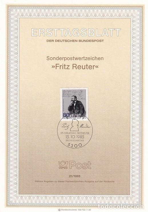 Sellos: Ersttagsblatt 21/1985 Alemania - 175 Aniversario del nacimiento del escritor Fritz Reuter 1810-1874