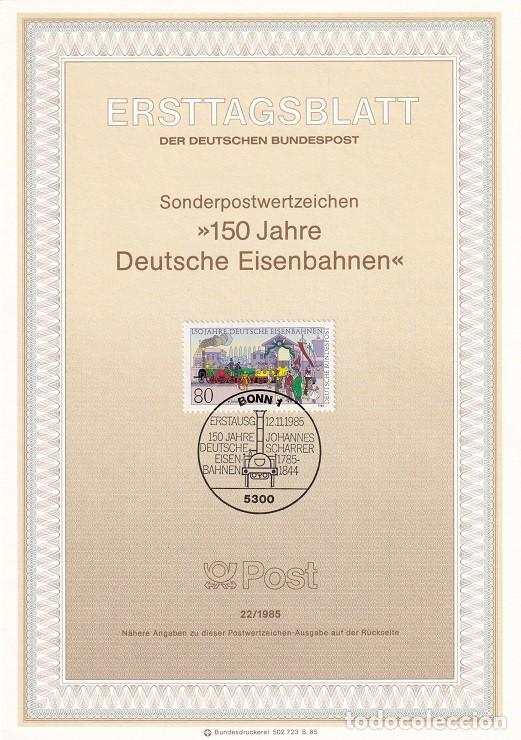 Sellos: Ersttagsblatt 22/1985 Alemania - 150 Aniversario ferrocarriles alemanes 1er tren Nuremberg-Furth