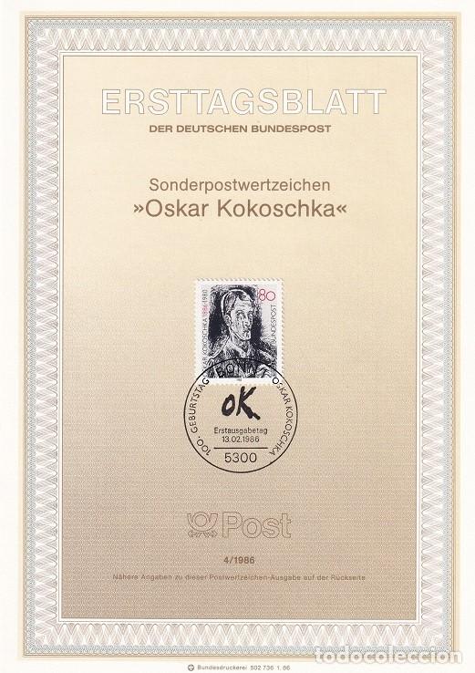 Sellos: Ersttagsblatt 4/1986 Bon - Centenario del nacimiento del pintor y poeta Oskar Kokoschka 1886-1980