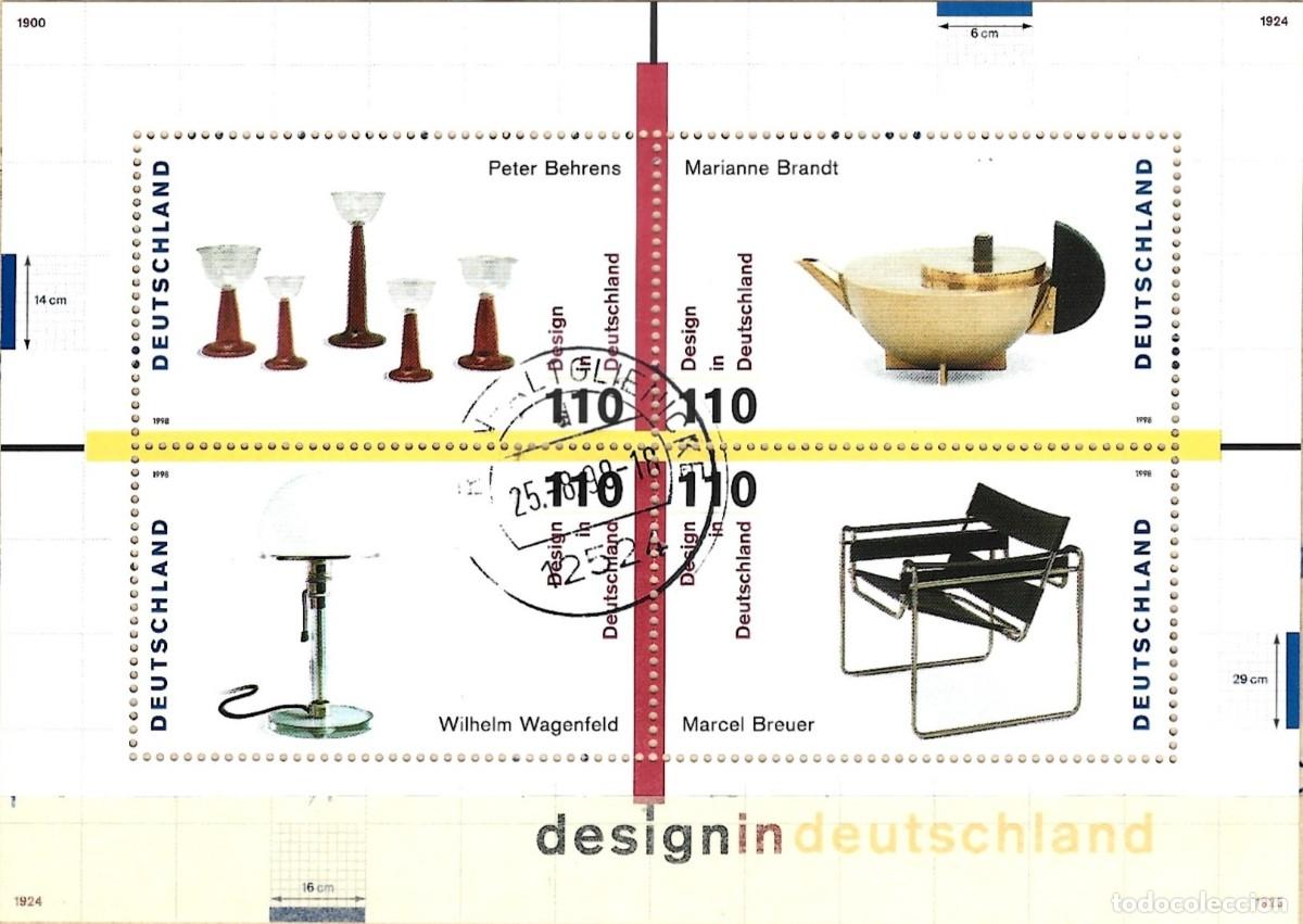 Sellos: ALEMANIA - DISE&Ntilde;O ALEM&Aacute;N EN MUEBLES - BLOQUE SELLADO DE 4 SELLOS DE 1998 - BONITO CON GOMA