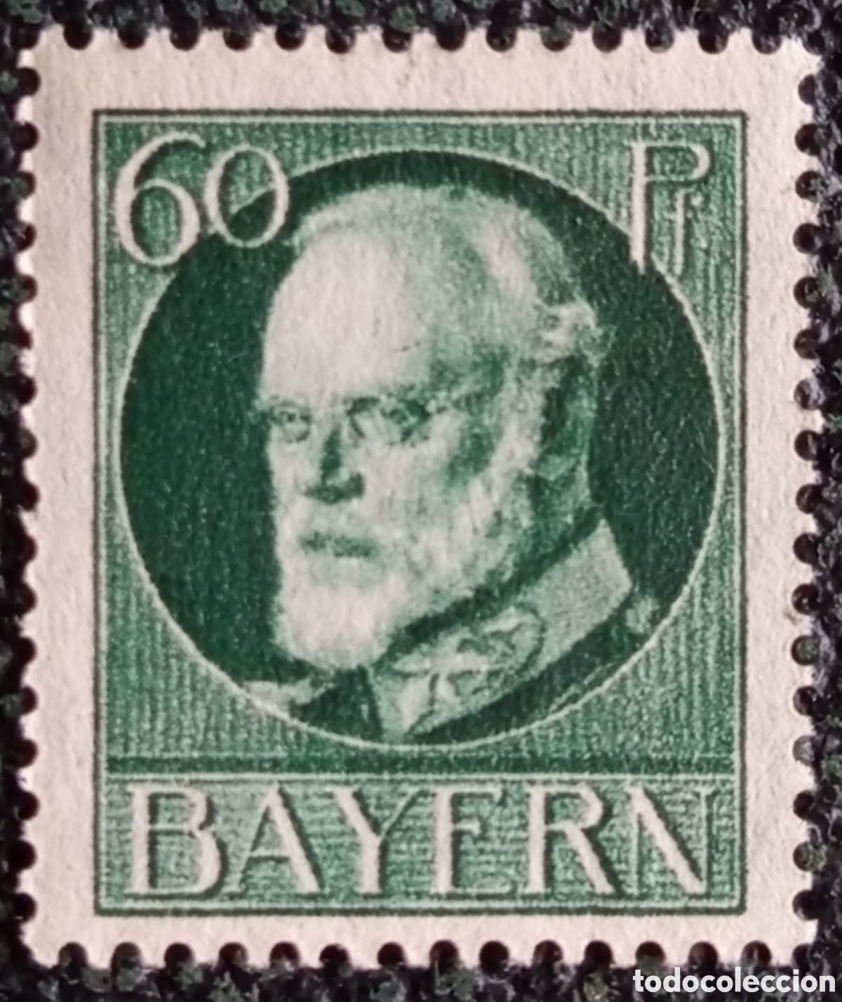 Sellos: Baviera 1914 Rey Luis III 60 Pfennig Verde (Bayern) - Michel #105 / Scott #106