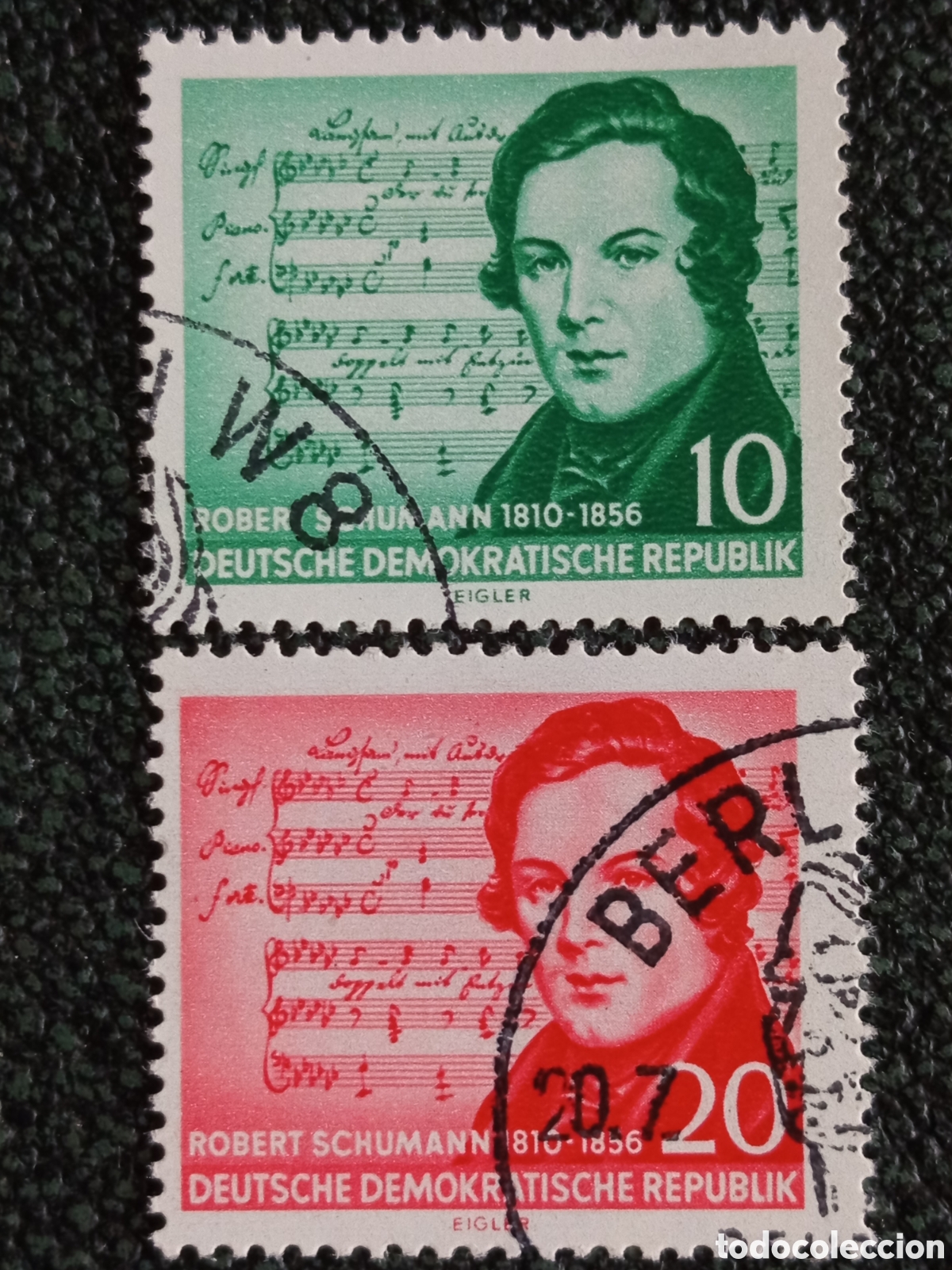 Sellos: Alemania Oriental DDR 1956 Robert Schumann Pareja 10 y 20 Pf - Michel #543-544