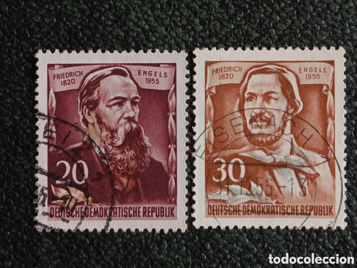 Sellos: Alemania Oriental DDR 1955 Friedrich Engels Pareja 20 y 30 Pf - Michel #501-502