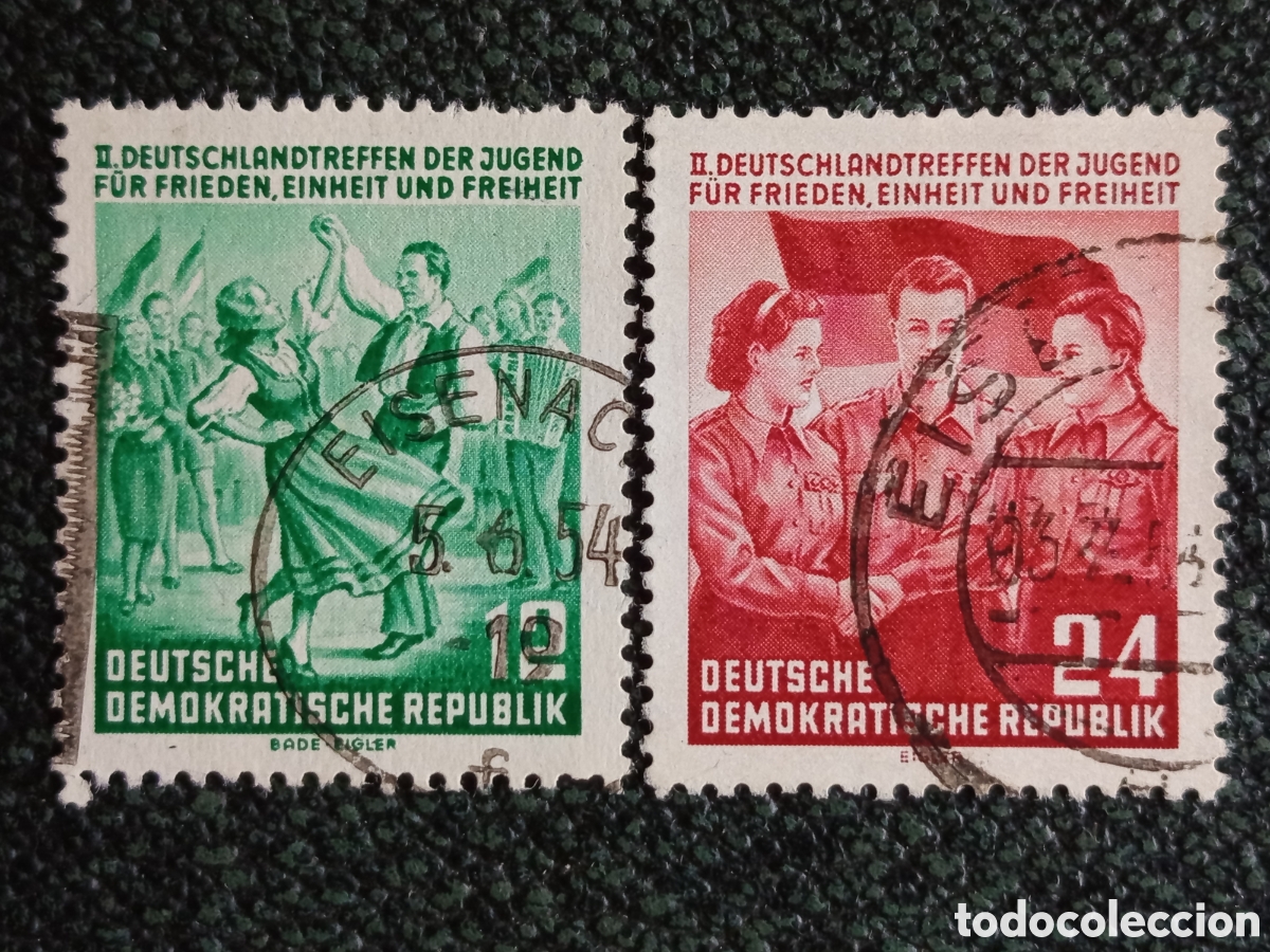 Sellos: Alemania Oriental DDR 1954 II Encuentro Juventud Pareja 12 y 24 Pf - Michel #427-428