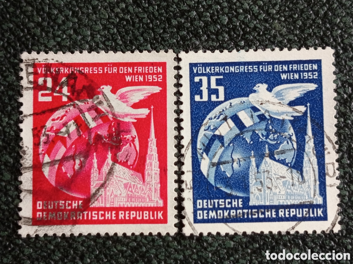 Sellos: Alemania Oriental DDR 1952 Congreso de la Paz Viena Pareja 24 y 35 Pf - Michel #318-319