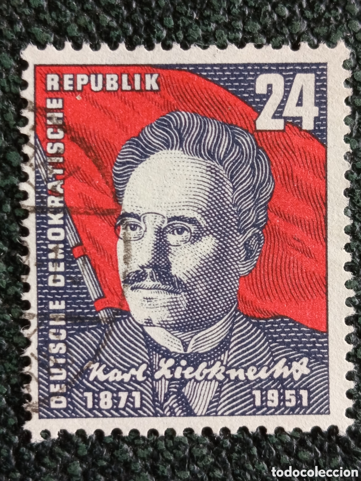 Sellos: Alemania Oriental DDR 1951 Karl Liebknecht 80&ordm; Aniv. 24 Pf - Michel #281
