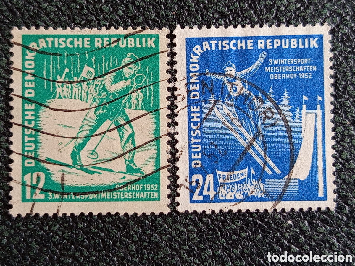 Sellos: Alemania Oriental DDR 1952 Deporte Invierno Oberhof Pareja 12 y 24 Pf - Mi #300-301