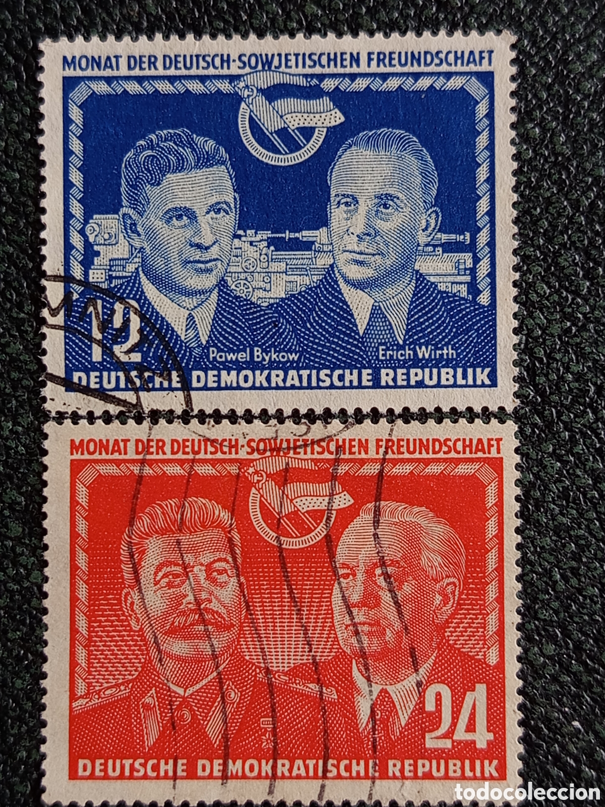 Sellos: Alemania Oriental DDR 1951 Mes Amistad Germano-Sovi&eacute;tica Pareja 12 y 24 Pf - Mi #298-299