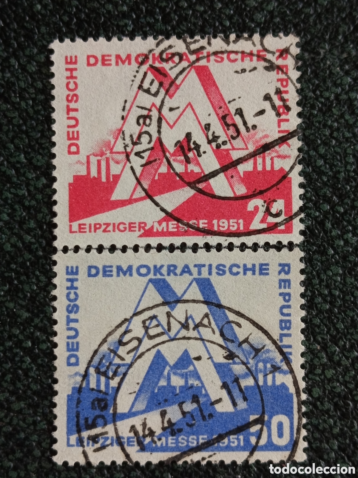 Sellos: Alemania Oriental DDR 1951 Feria Leipzig Pareja 24 y 50 Pf Eisenach - Mi #288-289