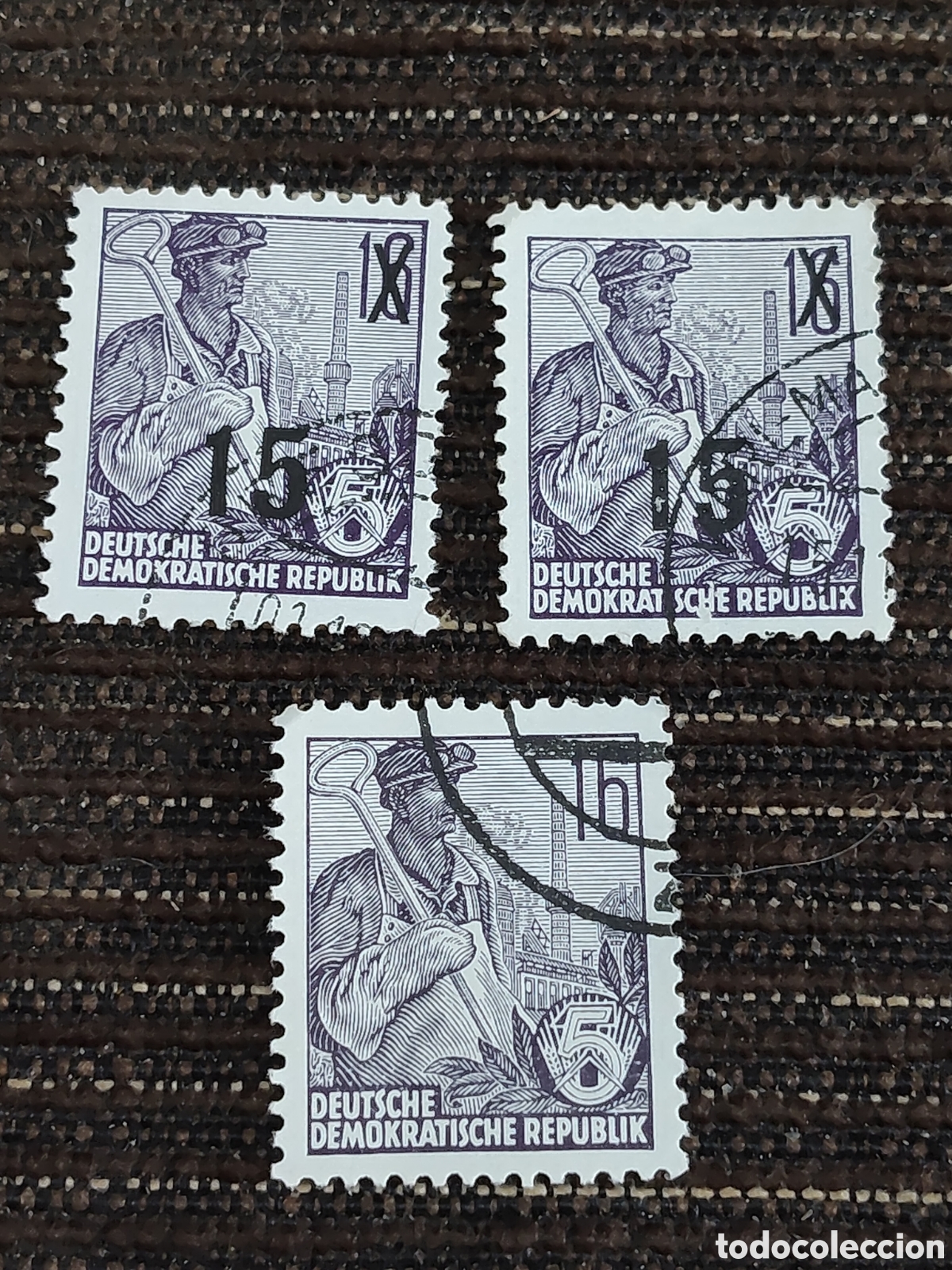 Francobolli: 3 sellos de la DDR Plan Quinquenal trabajador minero metal&uacute;rgico 1953