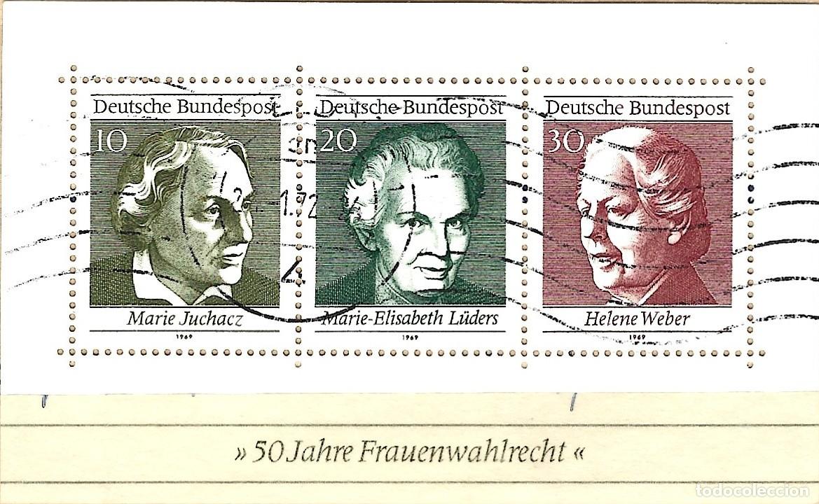 Sellos: ALEMANIA - 1969 - BLOQUE SELLADO 50 A&Ntilde;OS DEL DERECHO DE VOTO DE LAS MUJERES - USADO