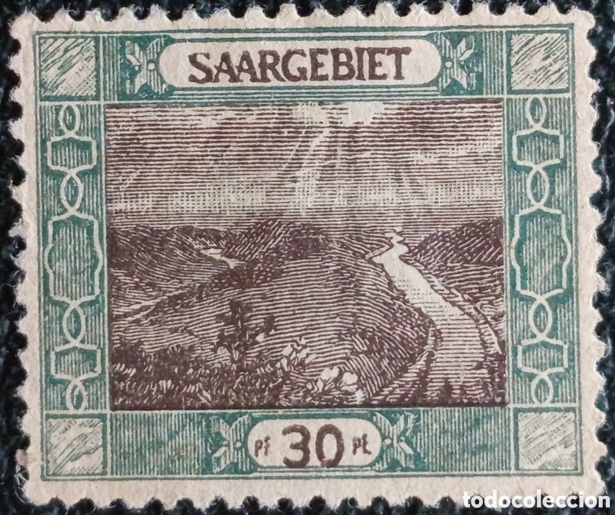 Sellos: Territorio del Sarre 1921 Vista Paisaje del R&iacute;o Sarre 30 Pfennig - Michel #58 MH