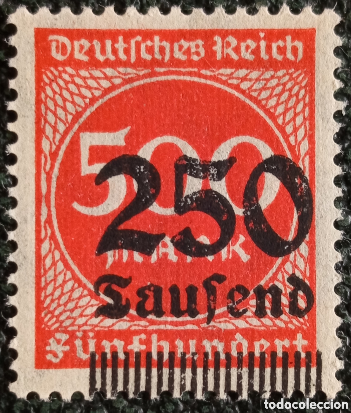 Sellos: Alemania 1923 Hiperinflaci&oacute;n 250 Mil m. s/ 500M Sobrecargo Desplazado - Michel #276 MNH
