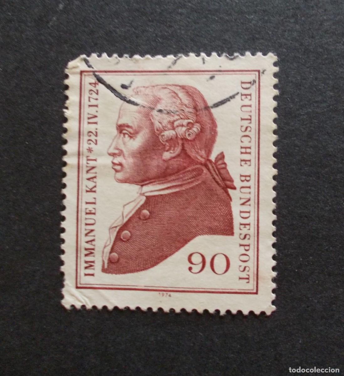 Timbres: Sello Immanuel Kant 1974 Deutsche Bundespost 90 pfennig filosof&iacute;a Alemania conmemorativo