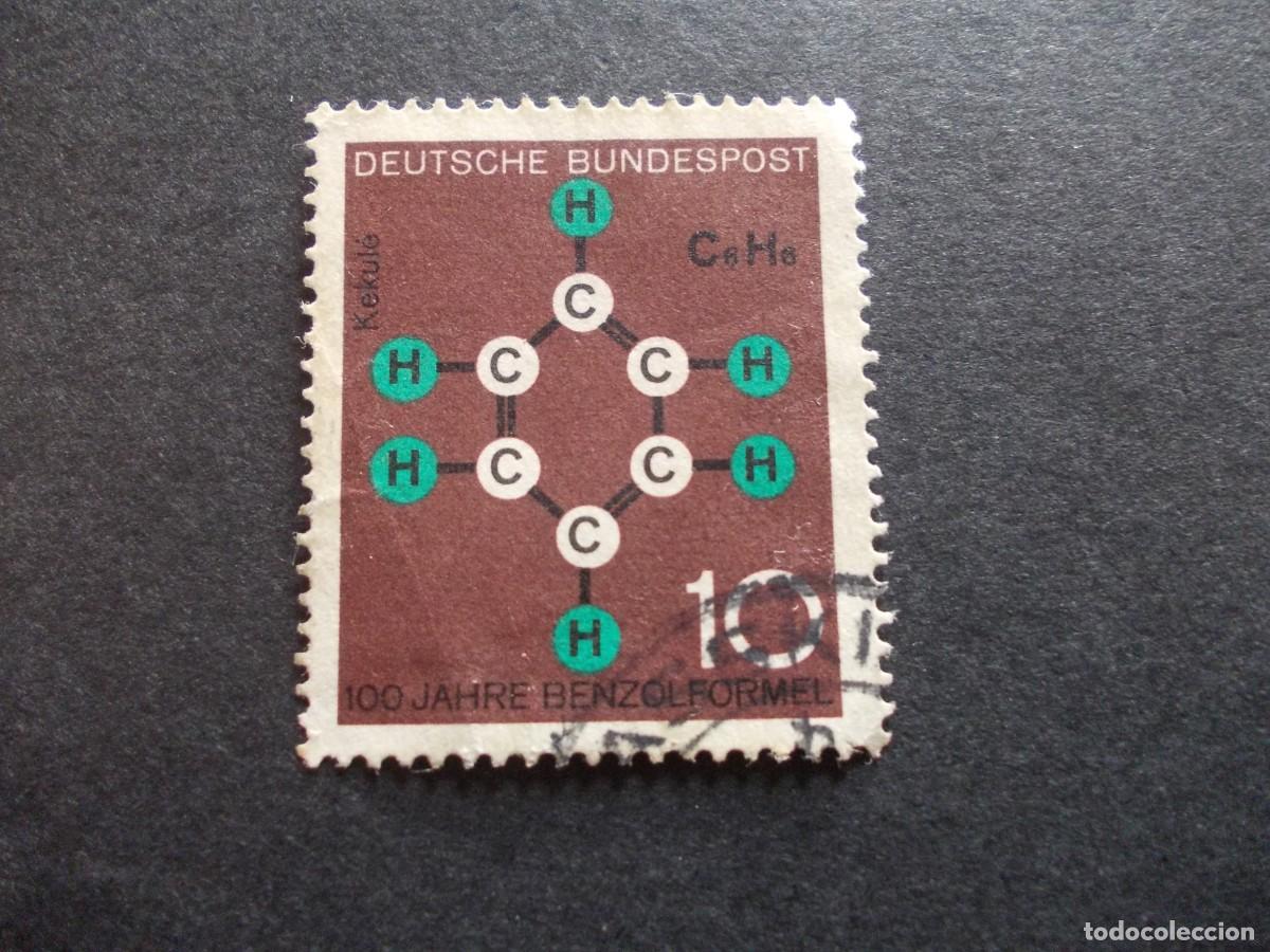 Stamps: Sello Kekul&eacute; C6H6 10 Alemania benzol f&oacute;rmula qu&iacute;mica filatelia