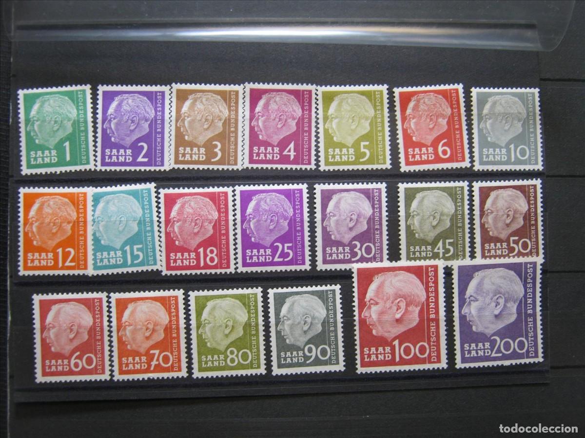 Sellos: ALEMANIA SARRE SAAR 1957 HEUSS SERIE YVERT 362/381 MH* LUJO.