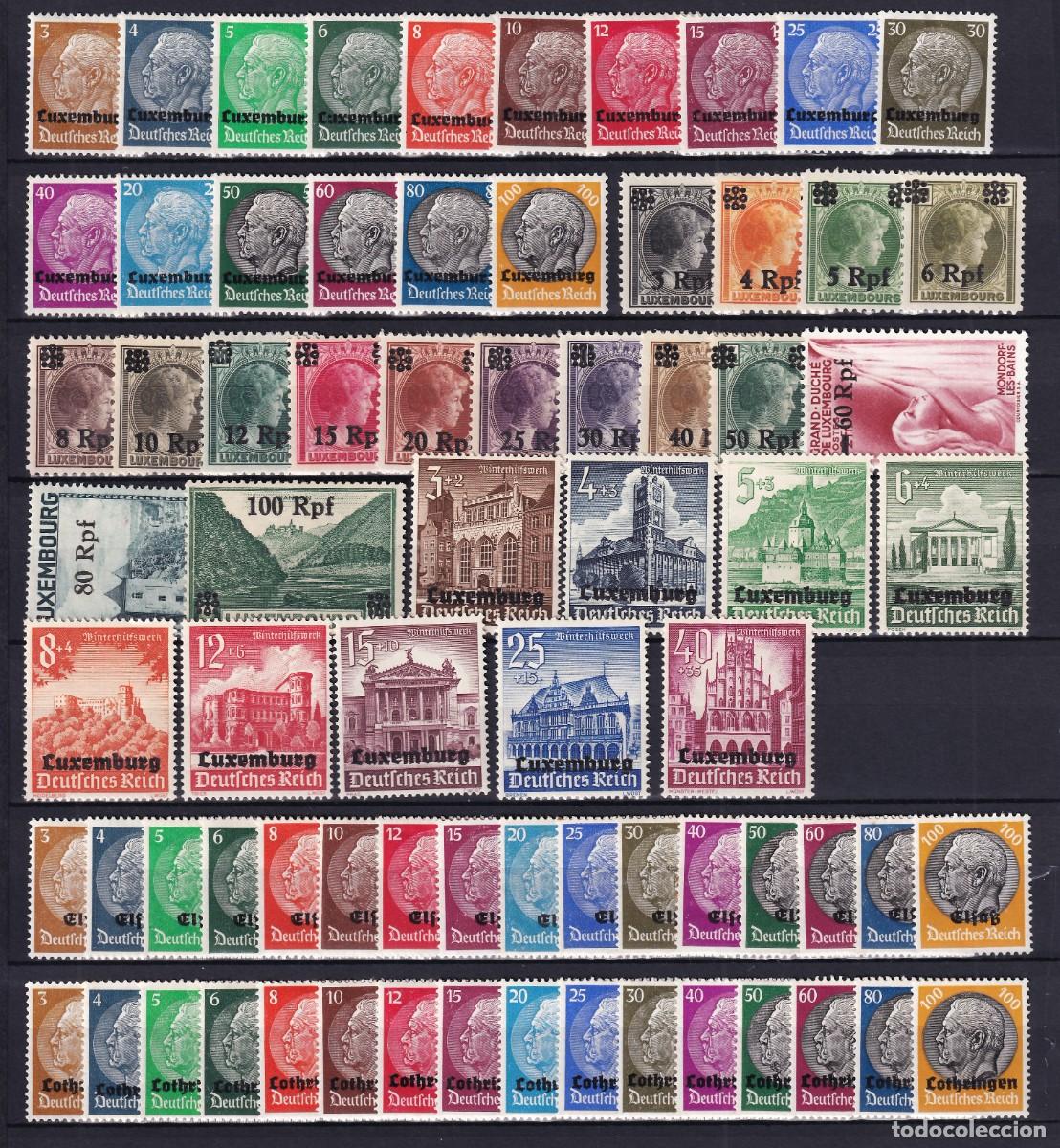 Sellos: Ocupaci&oacute;n Alemana, Luxemburgo, Alsacia y Lorena, Conjunto de series completas /*/