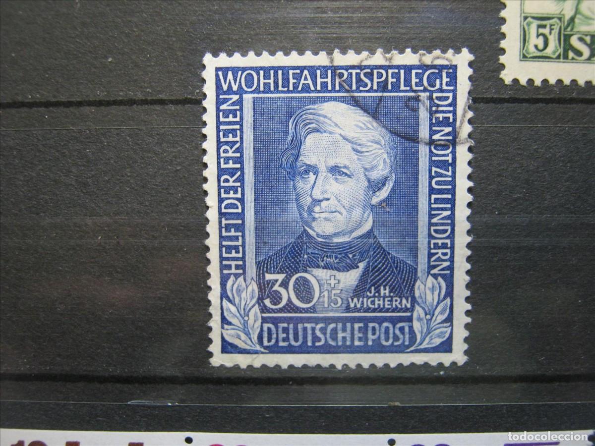 Sellos: ALEMANIA FEDERAL 1949 YVERT 6 USADO PLIEGUE ESQUINA.