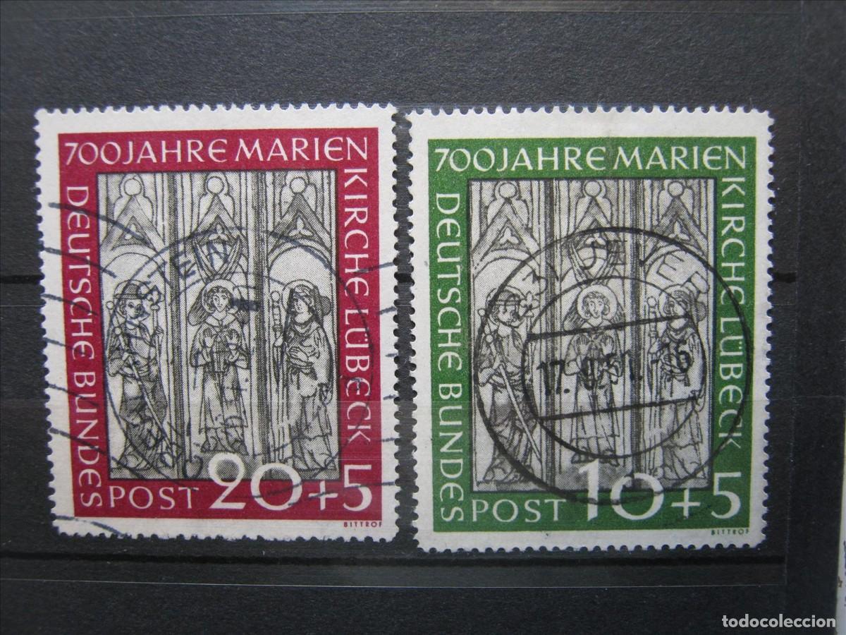 Sellos: ALEMANIA FEDERAL 1951 VIDRIERAS SERIE YVERT 25/26 USADOS EL VERDE PUNTO CLARO.