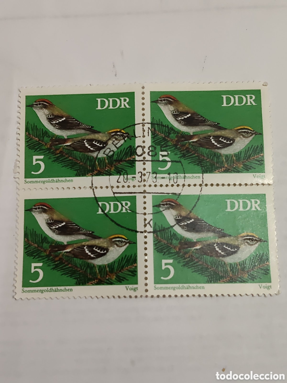 Sellos: Bloque de 4 sellos de la DDR Fauna Reyezuelo 1973