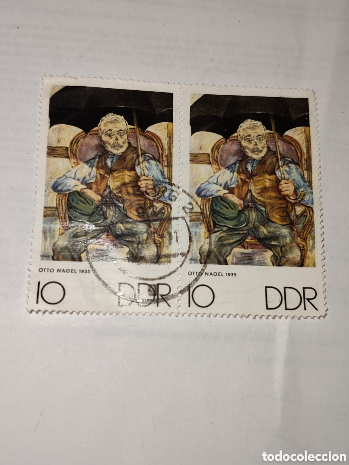 Sellos: Bloque de 2 sellos de la DDR pintura el cumplea&ntilde;os del obrero forestal por Otto &Aacute;ngel 1970