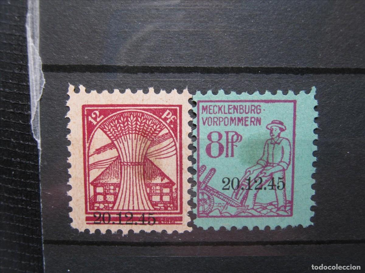 Stamps: ALEMANIA ZONA SOVI&Eacute;TICA MECKLENBURG MECKLEMBOURG DOS SOBRECARGADOS MH* CON FECHA RAROS LEER.