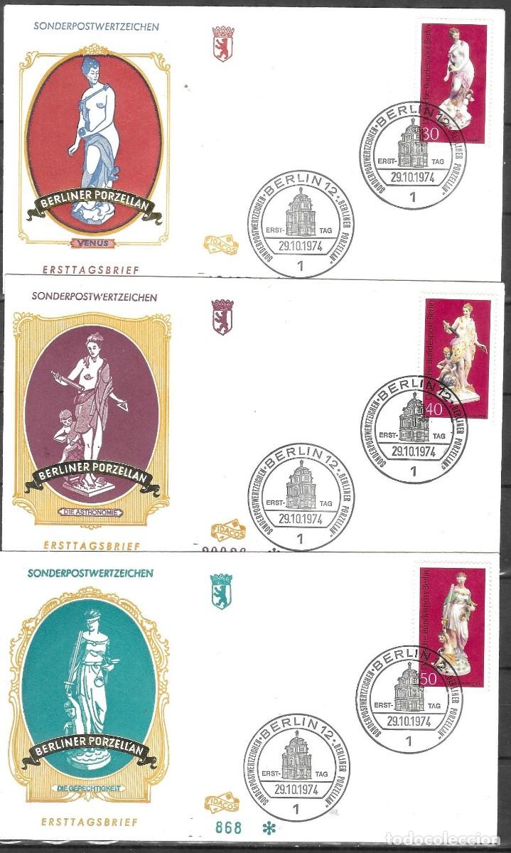 Stamps: 1974 Berl&iacute;n Occidental &ndash; 3 Sobres de Primer D&iacute;a (FDC) &ndash; &ldquo;Porcelana de Berl&iacute;n&rdquo; Series YT 442/ 44