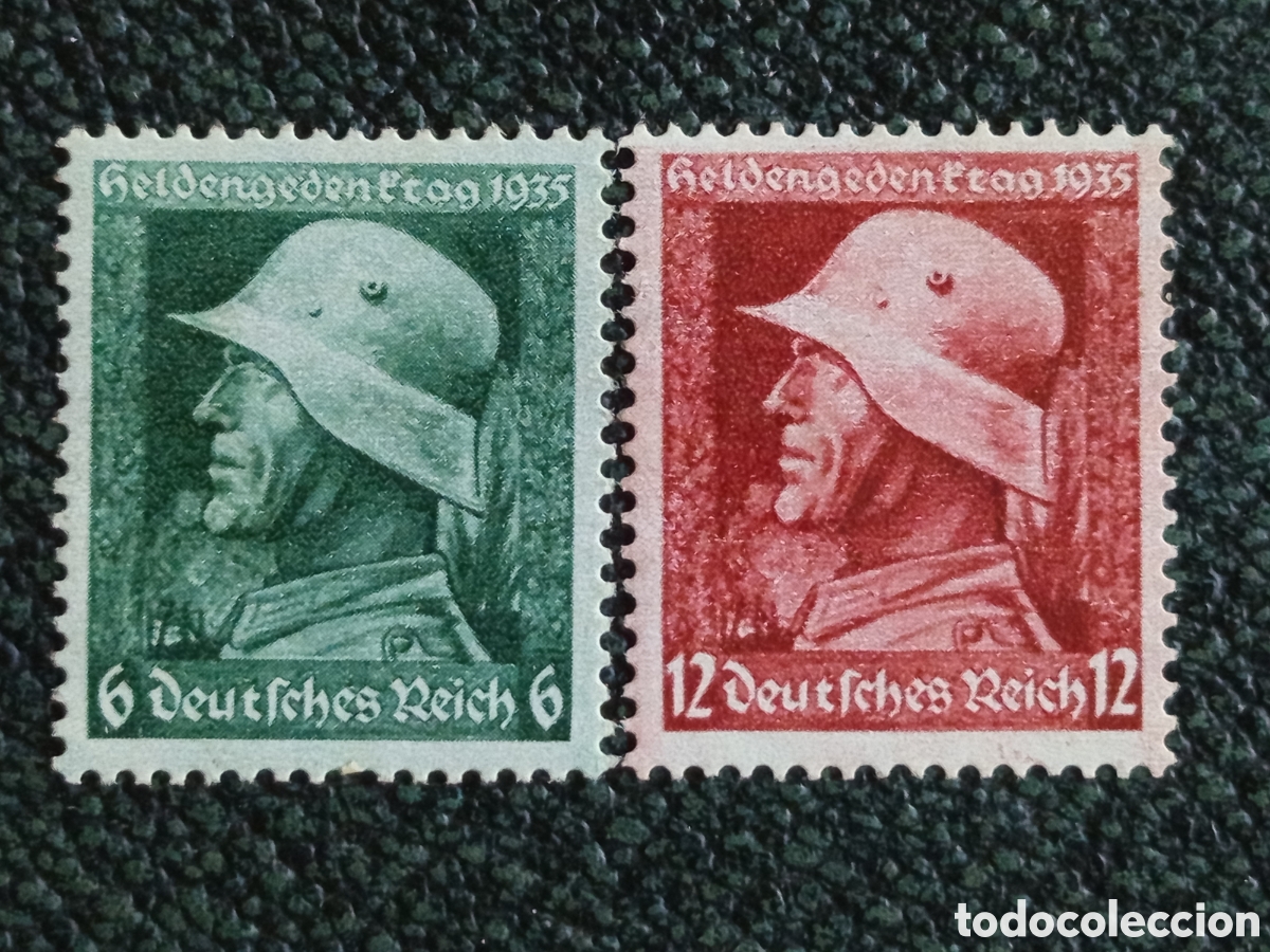 Stamps: Alemania 1935 Lote 2 Sellos D&iacute;a Conmemorativo H&eacute;roes Soldado MH Michel 565/566