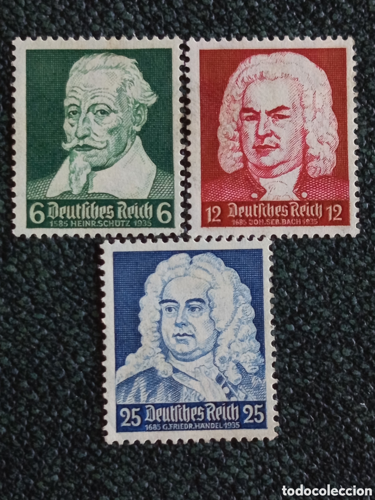 Stamps: Alemania 1935 Lote 3 Sellos Compositores Bach Handel Schutz MH Michel 566/568