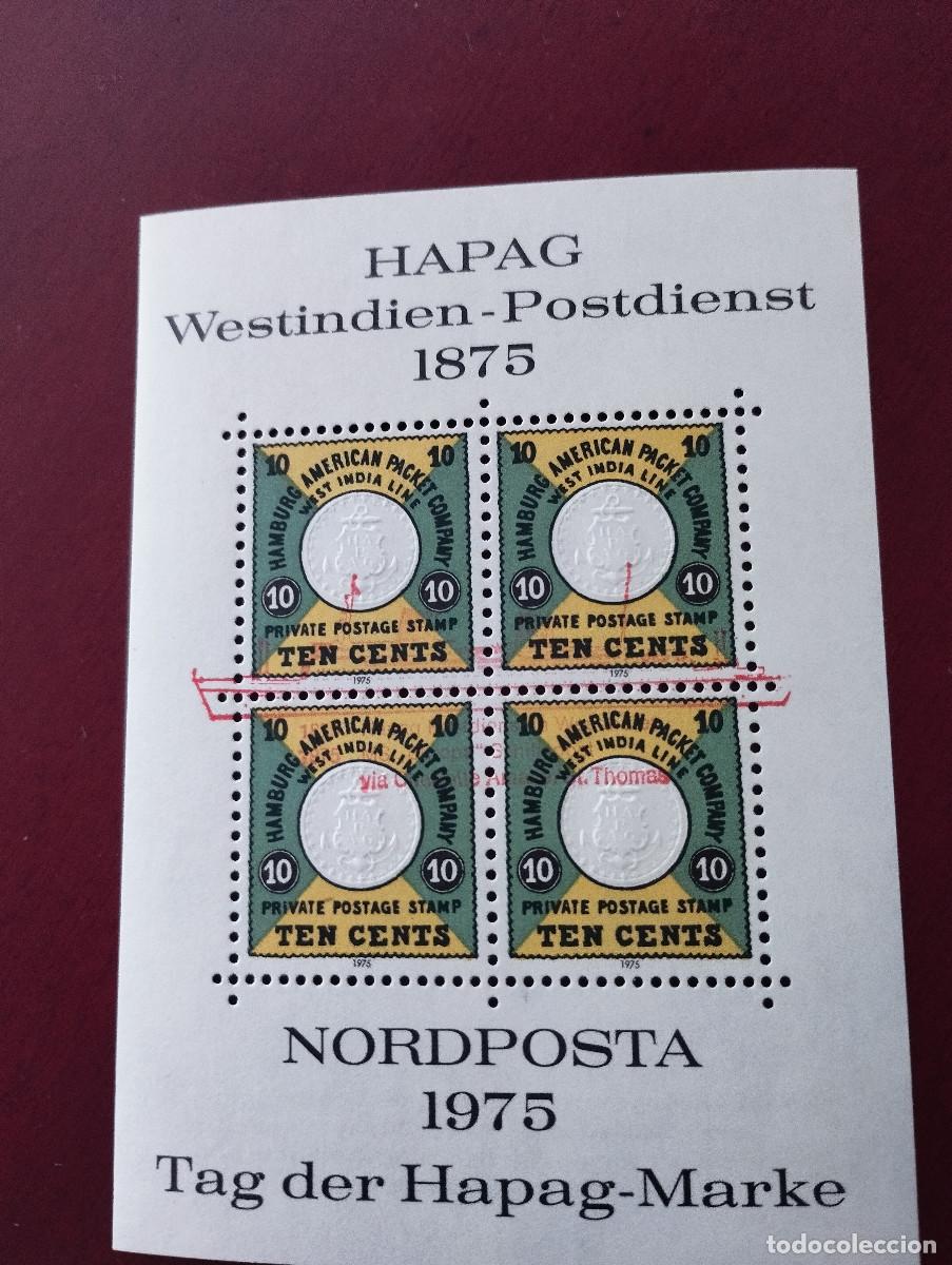 Sellos: Hojita recuerdo de la exposici&oacute;n filatelica NORDPOSTA de 1975 Alemania