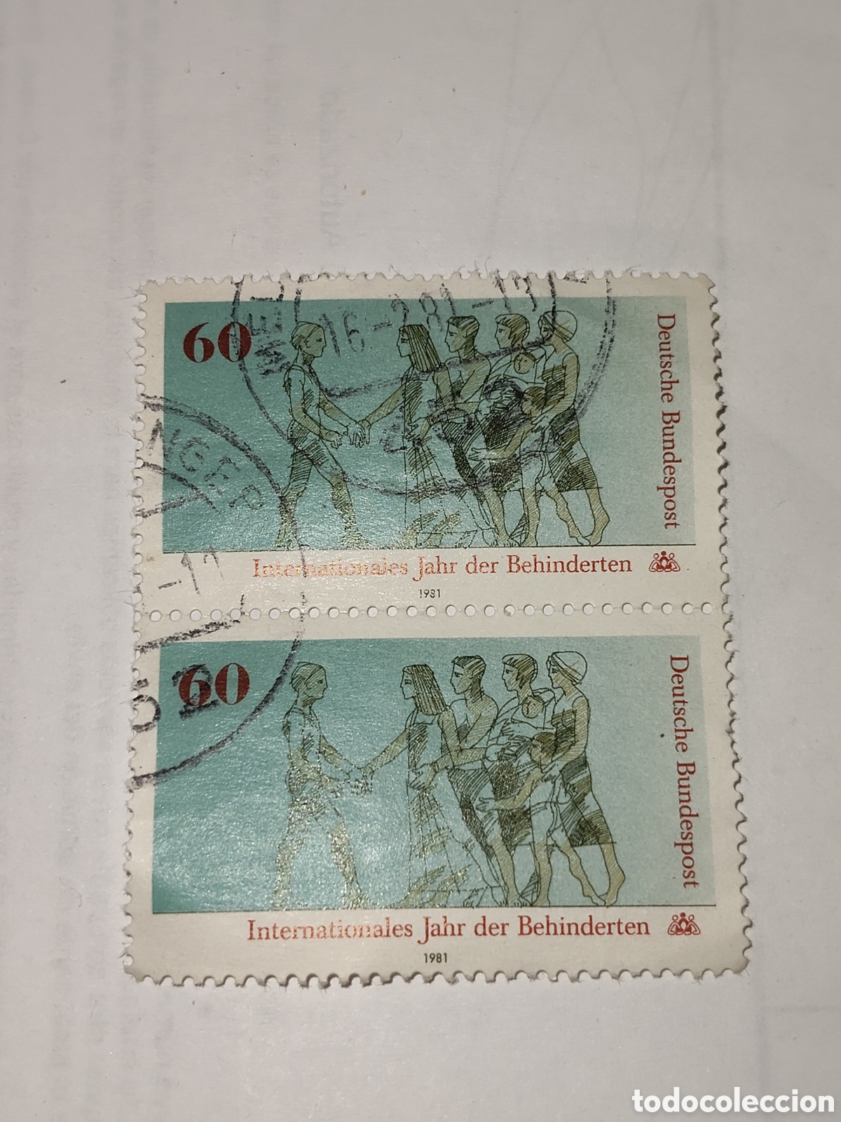 Sellos: Bloque de 2 sellos de Alemania Federal a&ntilde;o internacional de los impedidos 1981