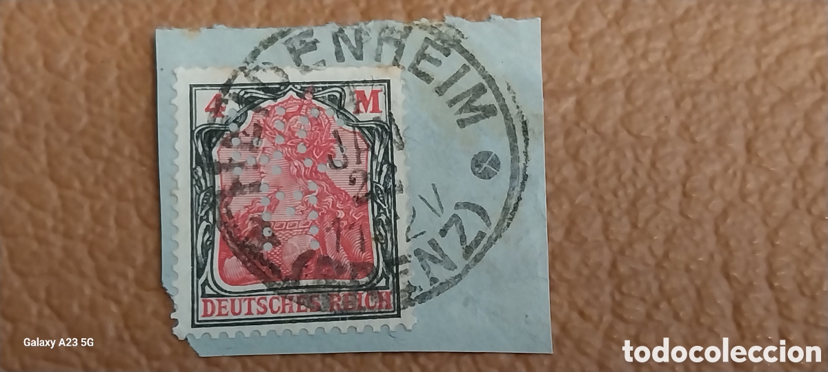 Stamps: Fragmento Alemania 1923 Sello Germania 4 Millones Perfin Cat Michel 316 Usado