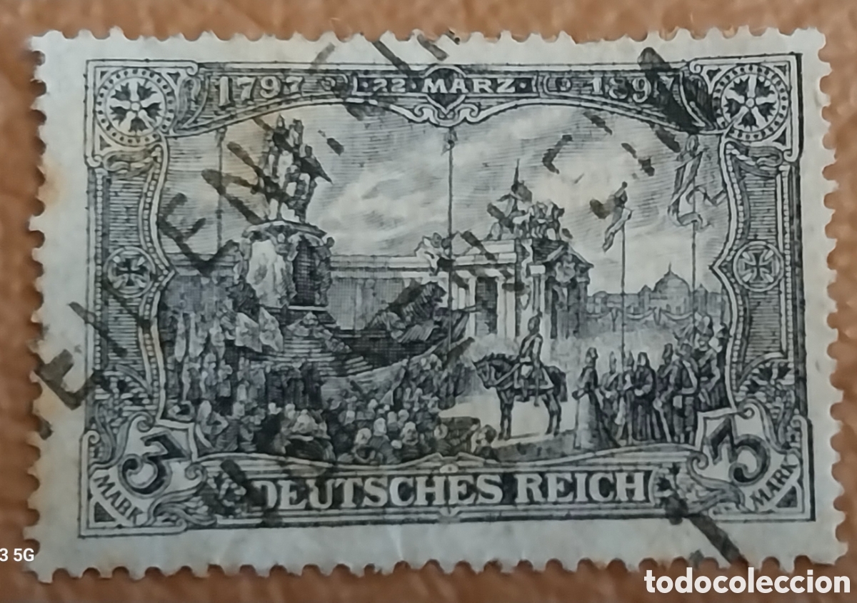 Selos: Sello Alemania 1902 Monumento Kaiser Guillermo I 3 Mark Usado Cat Michel 80