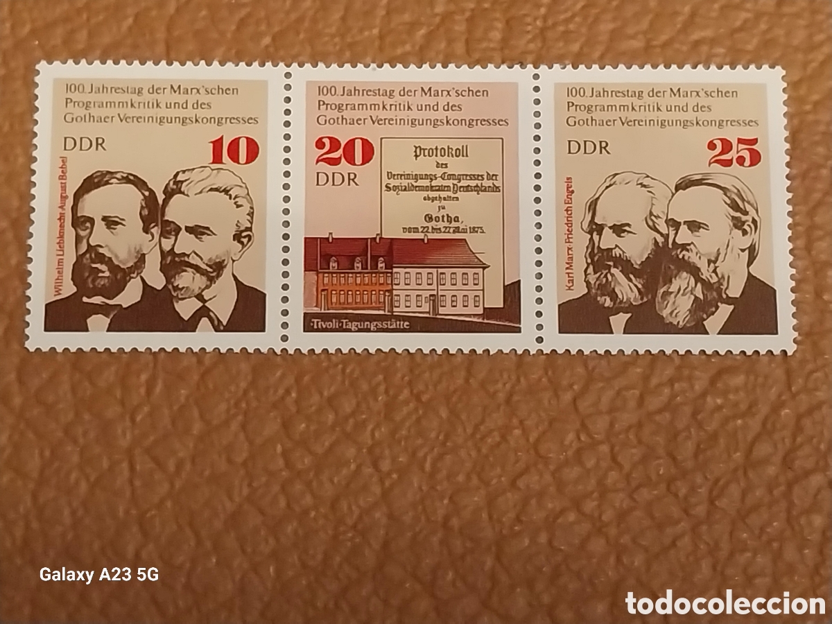 Sellos: Tira 3 Sellos DDR 1975 Centenario Programa de Gotha MNH Cat Michel 2043/2045