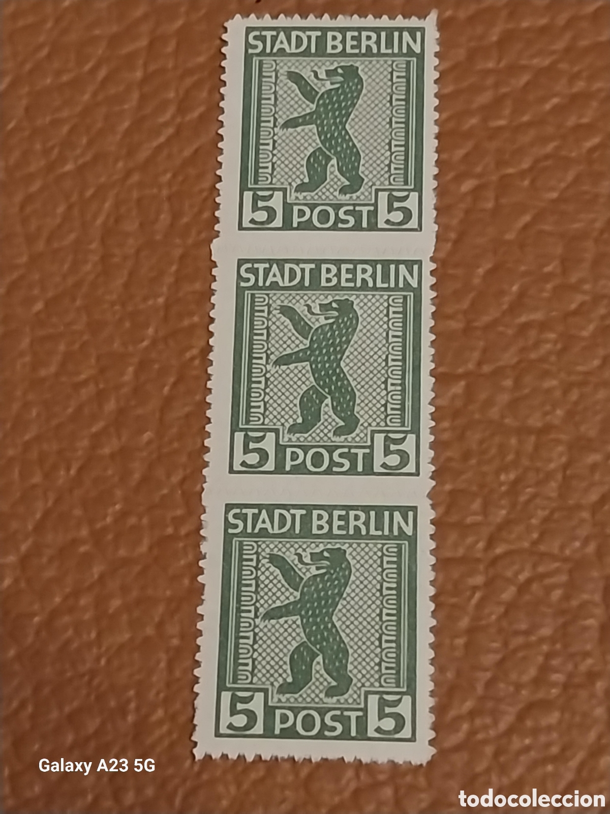 Timbres: Tira 3 Sellos Alemania Berl&iacute;n Ocupaci&oacute;n 1945 Oso 5Pf MNH Cat Michel Berlin 2