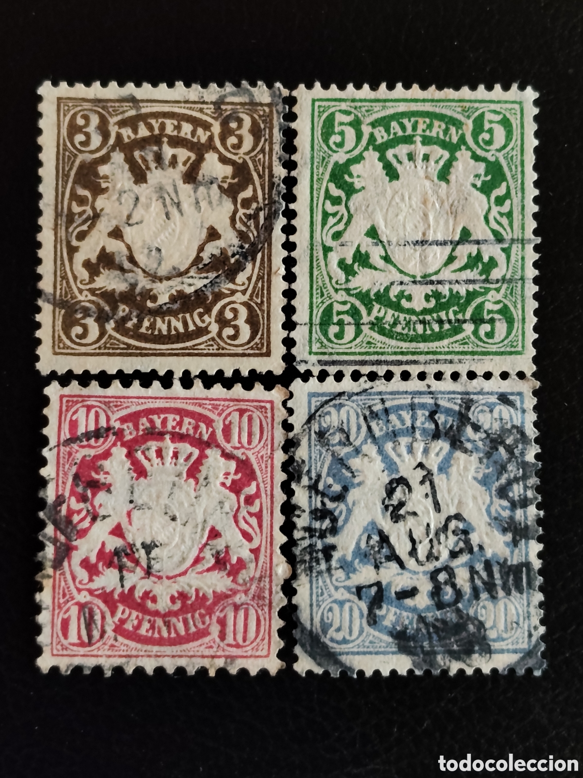 Stamps: Lote 4 Sellos Baviera 1888 Escudo de Armas 3pf a 20pf Usados Michel 54/57