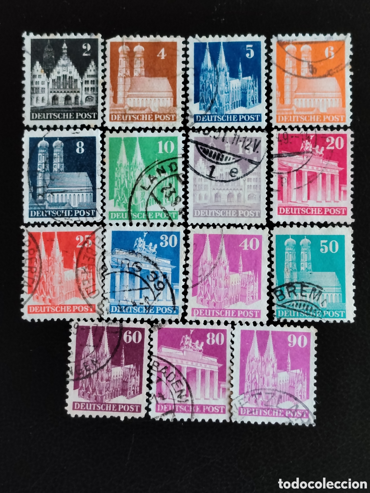 Selos: Lote 15 Sellos Alemania Bizona 1948 Serie Bauten Edificios Usados Michel 73/93