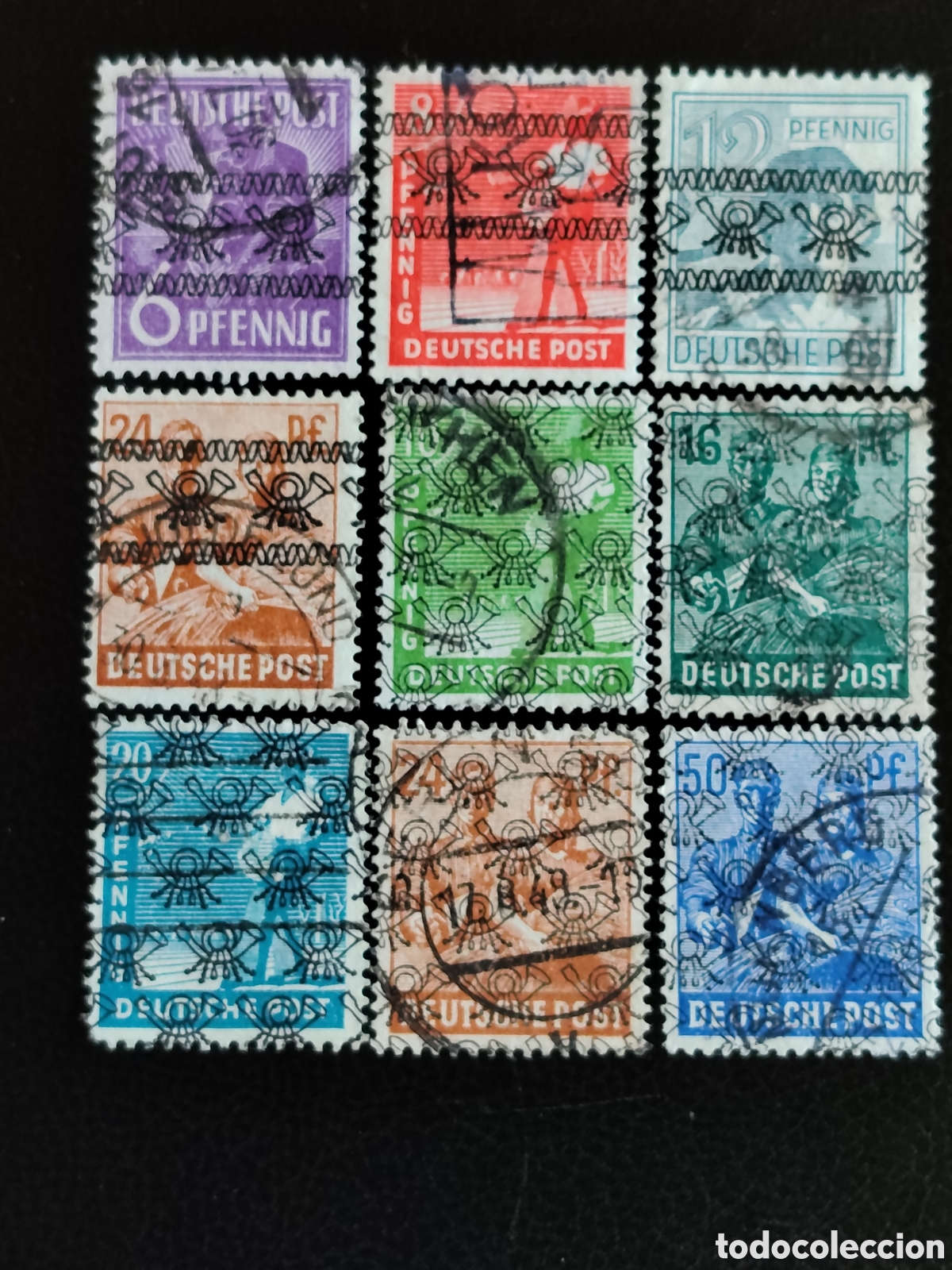 Selos: Lote 9 Sellos Alemania Bizona 1948 Sobrecarga Red Teppich Usados Michel 36/51
