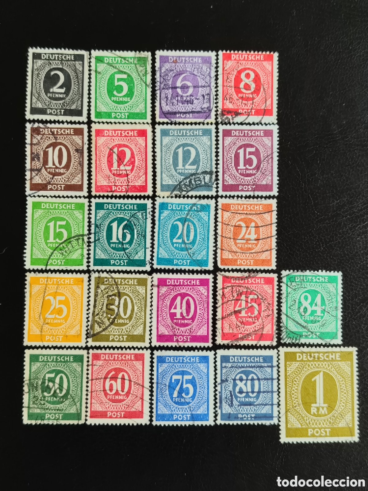 Selos: Lote 22 Sellos Alemania Ocupaci&oacute;n Aliada 1946 a 1948 Cifras Michel 1 a 37